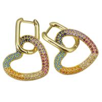 Huggie Hoop Drop Earring, Латунь, Сердце, ювелирные изделия моды & инкрустированное микро кубического циркония & Женский, золотой, 31mm продается Пара