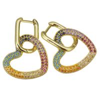 Huggie Hoop Drop Earring, Brass, Heart, fashion jewelry & micro pave cubic zirconia & for woman, gold, 31mm 