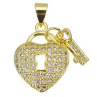 Cubique Pendentif en laiton zircon pavent, coeur, bijoux de mode & pavé de micro zircon & pour femme, Or Environ 3.5mm, Vendu par PC