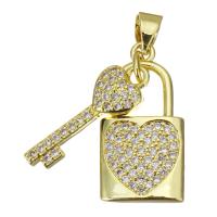 Cubic Zirconia Micro Pave Brass Pendant, Lock, fashion jewelry & micro pave cubic zirconia & for woman, gold Approx 3.5mm 