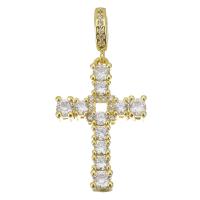 Cubic Zirconia Micro Pave Brass Pendant, Cross, fashion jewelry & micro pave cubic zirconia & for woman, gold Approx 4mm 
