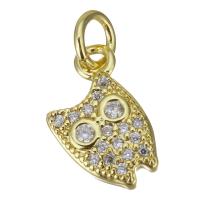 Cubic Zirconia Micro Pave Brass Pendant, Owl, fashion jewelry & micro pave cubic zirconia & for woman, gold 