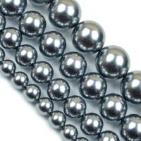 Muschelkern Perle, rund, poliert, DIY & verschiedene Größen vorhanden, grau, verkauft von Strang