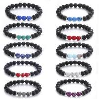 Gemstone Bracelets, Lava, with Natural Stone, fashion jewelry & elastic & Unisex 190mm Approx 7.5 Inch 