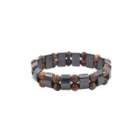 Bracelets magnétiques de pierre gemme, Hématite, avec oeil de tigre, bijoux de mode & élastique & unisexe, noir et brun, 190mm Environ 7.5 pouce, Vendu par brin