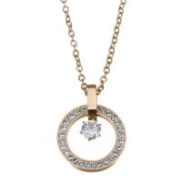 Stainless Steel Jewelry Necklace, fashion jewelry & for woman & with rhinestone, rose gold color, 14mm,1.5mm Inch, 2 Inch 