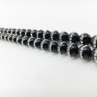Natural Black Agate Beads, Round, polished, DIY & with rhinestone, black 