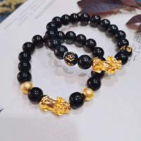 Black Obsidian Bracelet, with Glass Beads & Zinc Alloy, fashion jewelry & Unisex Approx 6.9 Inch 