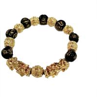 Black Obsidian Bracelet, with Glass Beads & Zinc Alloy, fashion jewelry & Unisex Approx 6.9 Inch 