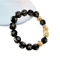 Bracelet obsidienne noire, avec Des billes de verre & alliage de zinc, bijoux de mode & unisexe, plus de couleurs à choisir Environ 6.9 pouce, Vendu par brin