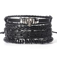 PU Leather Cord Bracelets, with Zinc Alloy, plated, fashion jewelry & multilayer & for man, 180mm 
