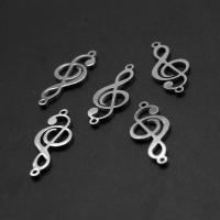 Stainless Steel Charm Connector, Music Note, silver color plated 