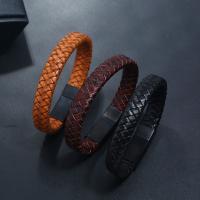 PU Leather Cord Bracelets, Stainless Steel, with PU Leather, fashion jewelry & Unisex 20.5-22.5cmuff0c1.3cm 