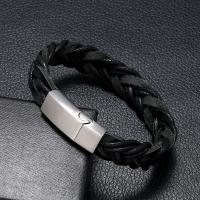PU Leather Cord Bracelets, Stainless Steel, with PU Leather & Wax Cord, fashion jewelry & handmade & Unisex, 20.5-22.5cmuff0c1.6cm 