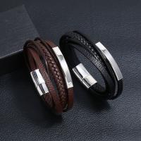 PU Leather Cord Bracelets, Stainless Steel, with PU Leather, fashion jewelry & handmade & Unisex 20.5-22.5cm 