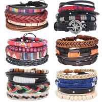 PU Leather Cord Bracelets, with Wood & Zinc Alloy & for woman & multi-strand Approx 7 Inch 