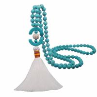 Fashion Sweater Chain Necklace, turquoise, with Cotton Cord & Plastic Pearl, for woman 100mm,30mm,8mm Approx 34.64 Inch 