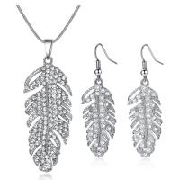 Rhinestone Zinc Alloy Jewelry Set, earring & necklace, Leaf, fashion jewelry & for woman & with rhinestone 3.8*1.6CMuff0c5.45*2.1CM 