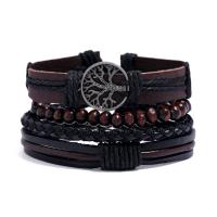 Wrap Bracelets, Zinc Alloy, with Linen & PU Leather, 4 pieces & fashion jewelry & handmade & Unisex, 17-18cmuff0c6cm 