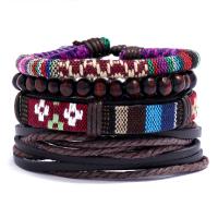 Wrap Bracelets, PU Leather, with Cloth & Wax Cord, 4 pieces & fashion jewelry & handmade & Unisex, 17-18cmuff0c6cm 