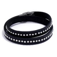 PU Leather Cord Bracelets, Zinc Alloy, with PU Leather & Stainless Steel, fashion jewelry & handmade & Unisex, black 