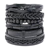 Wrap Bracelets, PU Leather, with Linen, 6 pieces & fashion jewelry & handmade & Unisex, black, 17-18cmuff0c6cm 