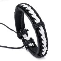 PU Leather Cord Bracelets, with Wax Cord, Adjustable & fashion jewelry & Unisex, black, 17-18cmuff0c1.2cm 