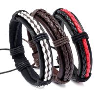 PU Leather Cord Bracelets, with Linen & Wax Cord, Adjustable & fashion jewelry & Unisex 17-18cmuff0c1.2cm 