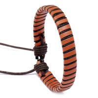 PU Leather Cord Bracelets, with Wax Cord, Adjustable & fashion jewelry & Unisex, brown, 17-18cmuff0c1.2cm 