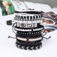 Wrap Bracelets, Zinc Alloy, with PU Leather & Wax Cord, 10 pieces & Adjustable & fashion jewelry & handmade & Unisex, 17-18cmuff0c6cm 
