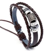 PU Leather Cord Bracelets, with Wax Cord & Copper Coated Plastic, Adjustable & fashion jewelry & Unisex, brown, 17-18cm 