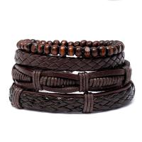 Wrap Bracelets, PU Leather, with Wax Cord, 4 pieces & Adjustable & fashion jewelry & handmade & Unisex, 17-18cm 