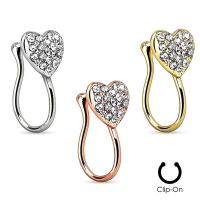 Stainless Steel Nose Piercing Jewelry, Heart, plated, for woman & with rhinestone 12mm 
