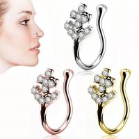 Stainless Steel Nose Piercing Jewelry, Zinc Alloy, Anchor, plated, for woman & with rhinestone 