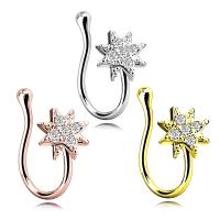 Stainless Steel Nose Piercing Jewelry, Zinc Alloy, Flower, plated, Unisex & with rhinestone 0.9mm 
