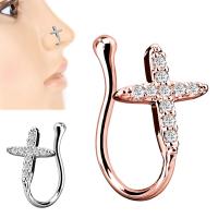 Stainless Steel Nose Piercing Jewelry, Brass, Cross, plated, fashion jewelry & Unisex & micro pave cubic zirconia 0.9mm 