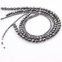 Nicht magnetische Hämatit Perlen, Non- magnetische Hämatit, rund, plattiert, DIY & verschiedene Größen vorhanden & facettierte, schwarz, verkauft von Strang