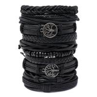 Wrap Bracelets, Zinc Alloy, with PU Leather & Wax Cord, 10 pieces & handmade & Unisex, black, 17-18cmuff0c6cm 