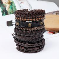 Wrap Bracelets, Zinc Alloy, with PU Leather & Wax Cord, 10 pieces & handmade & Unisex, 17-18cmuff0c6cm 