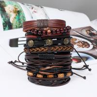 Wrap Bracelets, Zinc Alloy, with PU Leather & Wax Cord, 10 pieces & handmade & Unisex, 17-18cmuff0c6cm 