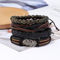 Wrap Bracelets, Zinc Alloy, with PU Leather & Wax Cord, 4 pieces & handmade & Unisex, 17-18cmuff0c6cm 
