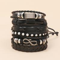 Wrap Bracelets, Zinc Alloy, with PU Leather & Wax Cord, 6 pieces & handmade & Unisex, 17-18cmuff0c6cm 
