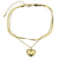 Stainless Steel Charm Bracelet, Heart, fashion jewelry & for woman, gold 2.5mm .5 Inch, 2 Inch 