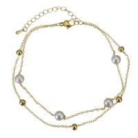 Edelstahl Armbänder, mit Kunststoff Perlen, Modeschmuck & für Frau, Goldfarbe, 4mm,6mm,1.5mm, Länge:8 ZollInch, 2 ZollInch, verkauft von Strang