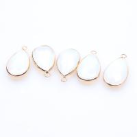 Sea Opal Pendants, with Zinc Alloy, Teardrop, gold color plated, DIY, white 