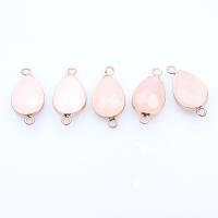 Gemstone Connector, Pink Aventurine, with Zinc Alloy, Teardrop, gold color plated, DIY pink 