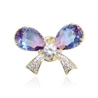 Cubic Zirconia Brooch, Brass, with Crystal, gold color plated, micro pave cubic zirconia & for woman, multi-colored 