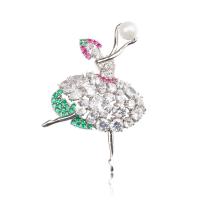 Cubic Zirconia Brooch, Brass, with Plastic Pearl, silver color plated, micro pave cubic zirconia & for woman, multi-colored 