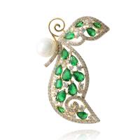 Cubic Zirconia Brooch, Brass, with Plastic Pearl, plated, micro pave cubic zirconia & for woman & enamel 
