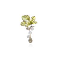 Kunststoff-Perlen-Brosche, Messing, mit Kunststoff Perlen, goldfarben plattiert, für Frau & Emaille, 55x33mm, verkauft von PC